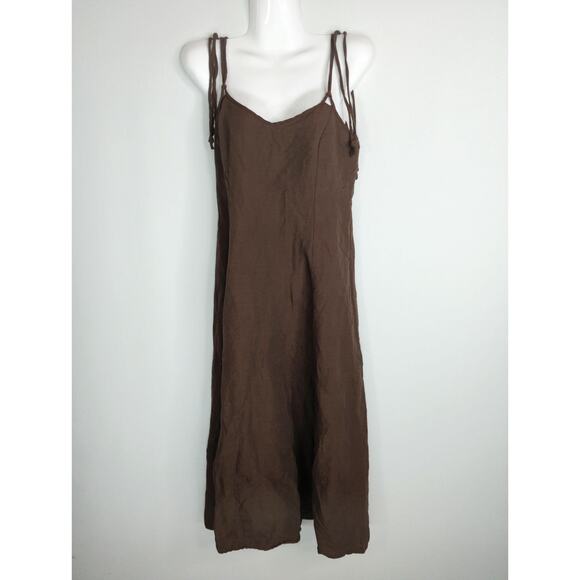 Zara Brown‎ Mini Dress Women's Size XS Tasseled Tie Strap Weekend Beachy Linen - Picture 1 of 12